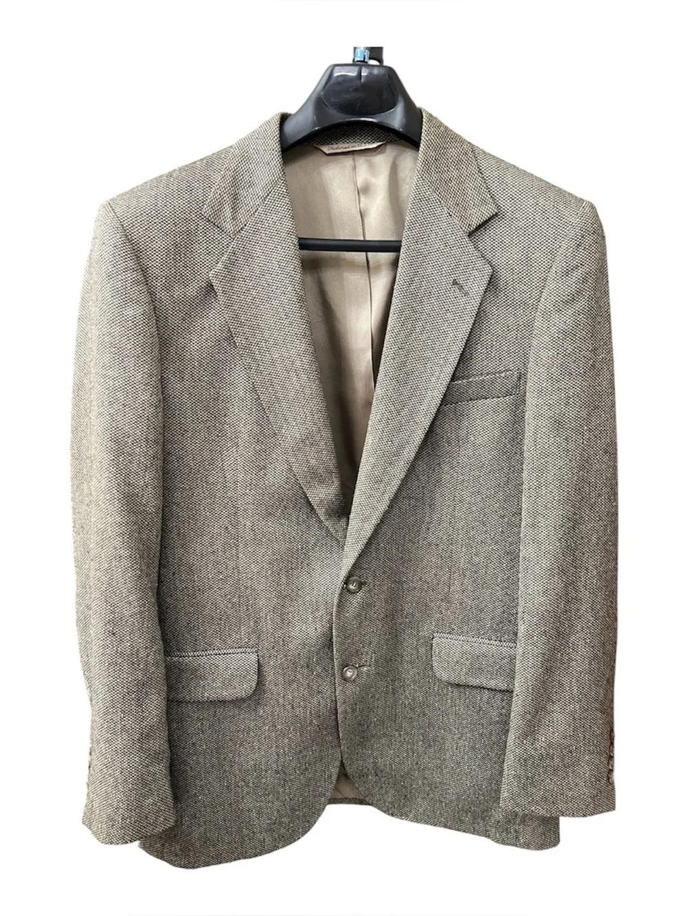 Stafford 40L Brown Houndstooth Sport Coat Wool Silk Blend Blazer USA Tailored
